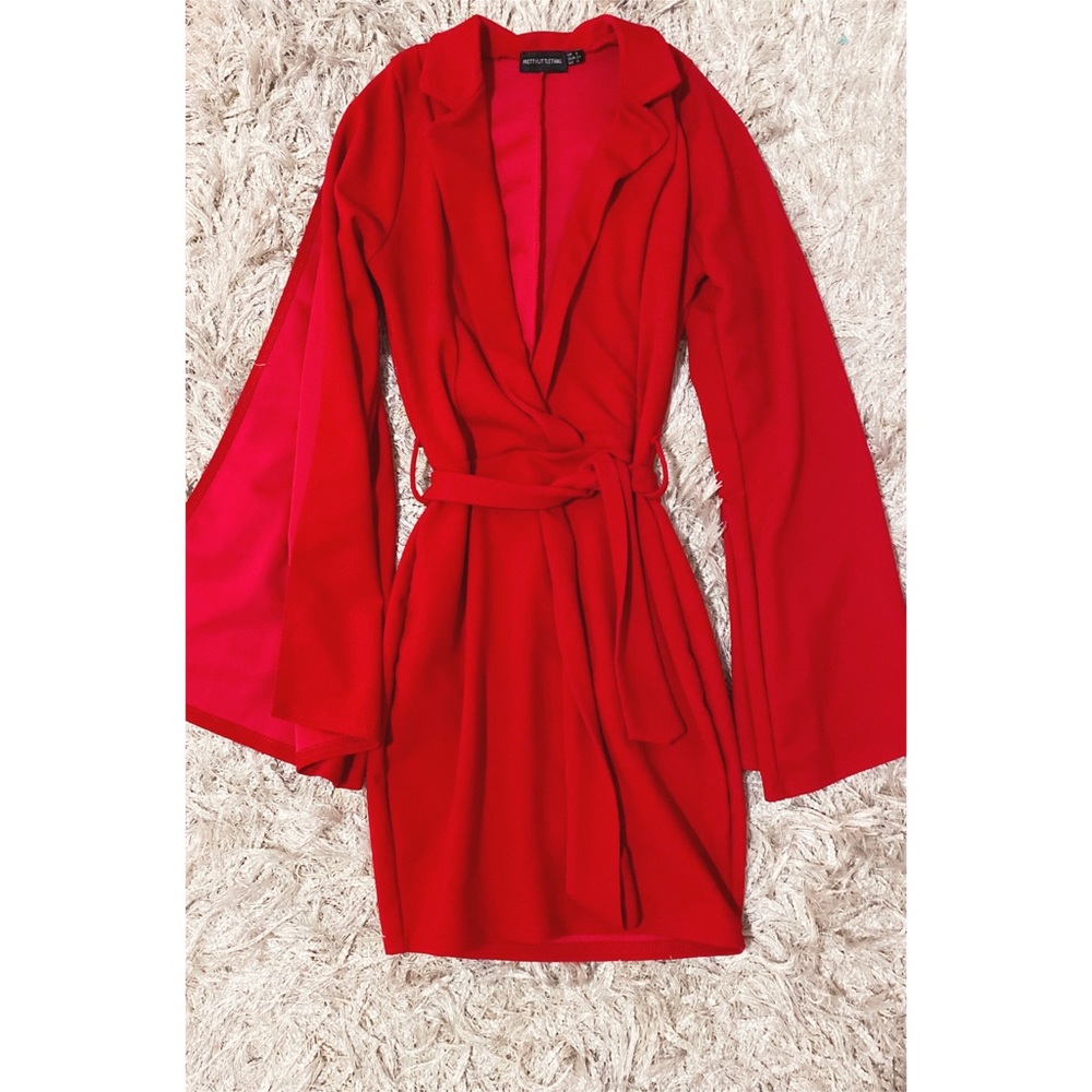 Red Split Sleeve Blazer Dress